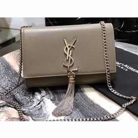 Saint Laurent Grained Leather Kate Chain With Tassel Small Bag 474366 Etoupe/Silver (yida-9062210)