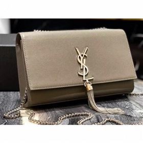 Saint Laurent Grained Leather Kate Chain With Tassel Medium Bag 354119 Etoupe/Silver (yida-9062204)