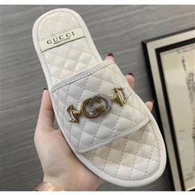 Gucci Quilted Slide Sandals with Interlocking G Horsebit 577680 Leather White 2019 (modeng-9062426)