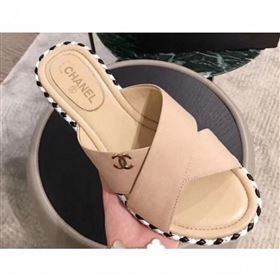 Chanel CC Logo Crossover Mules G35019 Beige 2019 (hongxi-9062706)