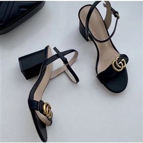 Gucci Heel 7.5cm Leather Sandals with Double G 453379 Black (SS-9062602)