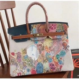 Hermes Birkin 35 Bag in Print Leather Brown/Blue (AIYUAN-9062813)