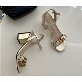 Gucci Heel 7.5cm Leather Sandals with Double G 453379 Gold (SSXY-01)