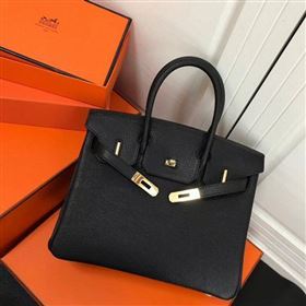 Hermes Birkin 30 Bag In Leather with Gold/Silver Hardware BLACK (FULI-69)