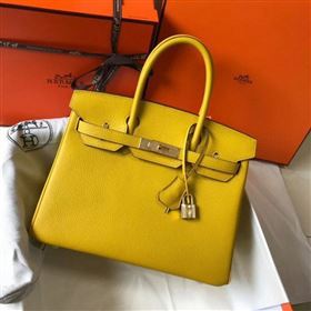 Hermes Birkin 30 Bag In Leather with Gold/Silver Hardware yellow (fuli-65)