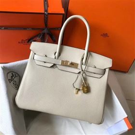 Hermes Birkin 30 Bag In Leather with Gold/Silver Hardware off white (fuli-62)