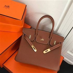 Hermes Birkin 30 Bag In Leather with Gold/Silver Hardware brown (fuli-67)