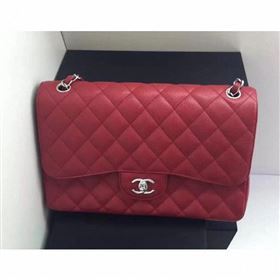 Chanel original quality Caviar Classic jumbo Flap Bag 1113 burgundy with silver Hardware (shunyang-59)