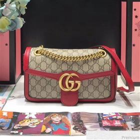 Gucci GG Leather Marmont Matelassé Mini Bag ‎446744 Beige/Red 2019 (JM-9032211)