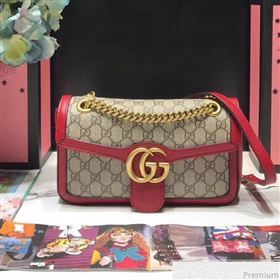 Gucci GG Leather Marmont Matelassé Shoulder Bag ‎443497 Beige/Red 2019 (JM-9032214)