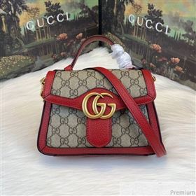 Gucci GG Leather Marmont Matelassé Mini Top Handle Bag Beige/Red 2019 (JM-9032217)