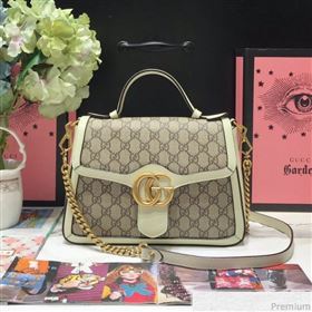 Gucci GG Leather Marmont Matelassé Small Top Handle Bag 498110 Beige/White 2019 (JM-9032219)