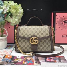Gucci GG Leather Marmont Matelassé Small Top Handle Bag 498110 Beige/Brown 2019 (JM-9032221)