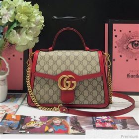 Gucci GG Leather Marmont Matelassé Small Top Handle Bag 498110 Beige/Red 2019 (JM-9032220)