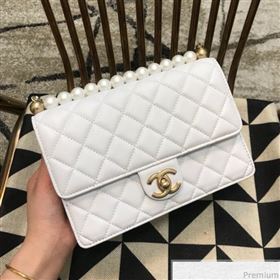 Chanel Lambskin Pearls Flap Bag AS0585 White 2019 (JDH-9032505)