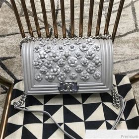 Chanel Camellia Large Boy Flap Bag A67085 Silver 2019 (JDH-9032518)