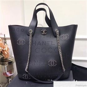 Chanel Large Eyelet Calfskin Shopping Bag AS0487 Black 2019 (XIN-9032601)