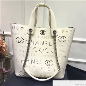 Chanel Large Eyelet Calfskin Shopping Bag AS0487 White 2019 (XIN-9032602)