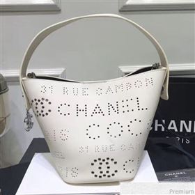 Chanel Eyelet Calfskin Drawstring Bucket Bag AS0304 White 2019 (XIN-9032610)