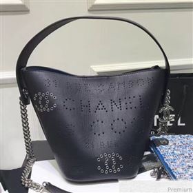 Chanel Eyelet Calfskin Drawstring Bucket Bag AS0304 Black 2019 (XIN-9032611)