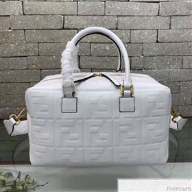 Fendi Lambskin FF Square-shaped Small Boston Top Handle Bag White 2019 (AFEI-9032617)