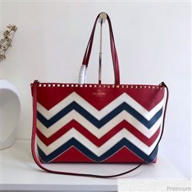 Valentino Large Chevron Rockstud Shopping Tote Bag Red 2019 (JJ3-9032707)