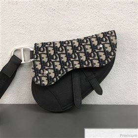 Dior Saddle Clutch in Blue Oblique Jacquard Canvas and Black Leather (WEIP-9032721)