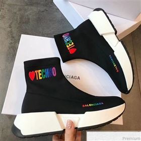 Balenciaga Heart Techno Stretch Knit Sneakers Boots Black 2019 (EM-9032802)