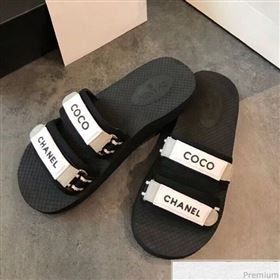 Chanel Flat Fabric Slide Mule Sandals G34729 Black/Gray 2019 (EM-9032808)