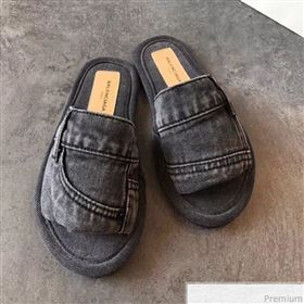 Balenciaga Flat Denim Fabric Slide Sandals Black 2019 (EM-9032814)