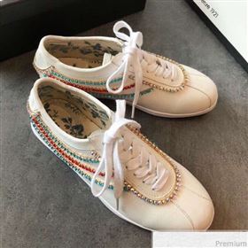 Gucci Crystal Stripes Sneakers in White Calfskin 2019 (EM-9032816)