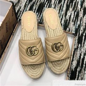 Gucci Leather Espadrille Slide Sandal 573028 Beige 2019 (LRF-9032823)