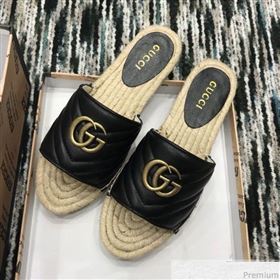 Gucci Leather Espadrille Slide Sandal 573028 Black 2019 (LRF-9032824)