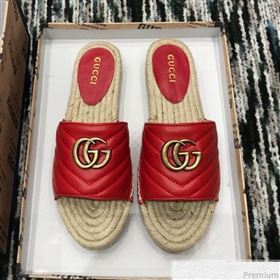 Gucci Leather Espadrille Slide Sandal 573028 Red 2019 (LRF-9032826)