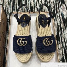 Gucci Knit Platform Espadrille Sandal Dark Blue 2019 (LRF-9032827)