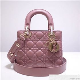 Dior Lady Dior Bag 20cm in Cannage Lambskin Dark Pink 2019 (BFS-9032639)