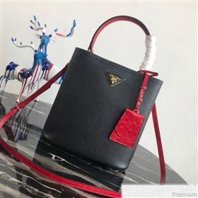 Prada Double Crocodile and Leather Bucket Bag 1BA212 Black/Red 2019 (PYZ-9032650)