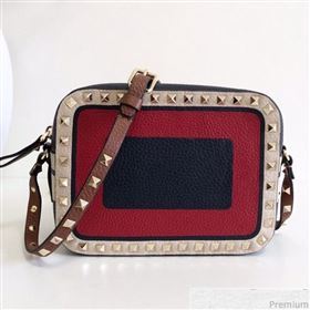 Valentino Rockstud Spike Camera Shoulder Bag in Patchwork Leather Red/Blue 2018 (JJ3-9032701)