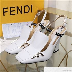 Fendi F Charm Leather Slingback Pump White 2019 (HZJ-9032904)