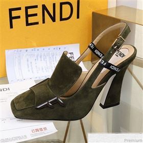 Fendi F Charm Suede Slingback Pump Green 2019 (HZJ-9032906)