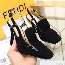 Fendi F Charm Suede Slingback Pump Black 2019 (HZJ-9032907)