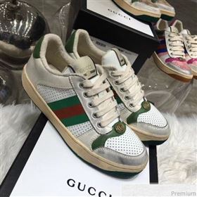 Gucci Womens Screener Leather Sneaker ‎570442 White 2019 (HZX-9030804)