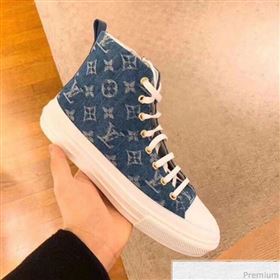 Louis Vuitton Stellar High-top Sneaker in Blue Monogram Denim 1A4VTA 2019 (SIYA-9030838)