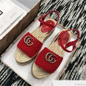 Gucci Knit Platform Espadrille Sandal Red 2019 (LRF-9032830)