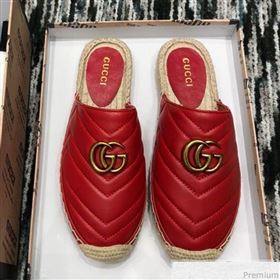 Gucci Leather Espadrille Mules Slippers with Double G 551881 Red 2019 (LRF-9032831)