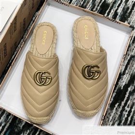 Gucci Leather Espadrille Mules Slippers with Double G 551881 Beige 2019 (LRF-9032834)