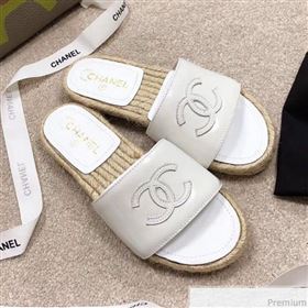 Chanel CC Leather Espadrille Slide Sandals White 2019 (LRF-9032835)