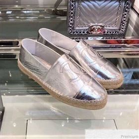 Chanel CC Laminated Leather Espadrilles G29762 Silver 2019 (LRF-9032838)