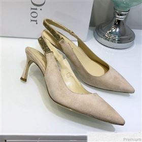 Dior Strassy Suede Crystal Slingback Heel Pump Light Grey 2019 (JINC-9032841)