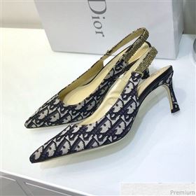 Dior Strassy Crystal Slingback Heel Pump in Blue Oblique Canvas 2019 (JINC-9032842)